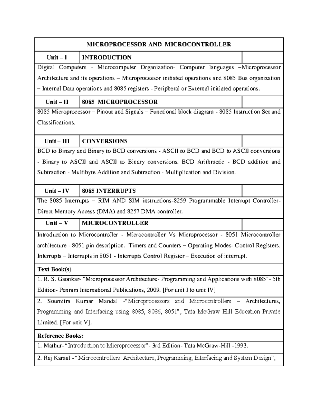 MICROPROCESSOR AND MICROCONTROLLER (Unit I - V) Study Notes - Studocu