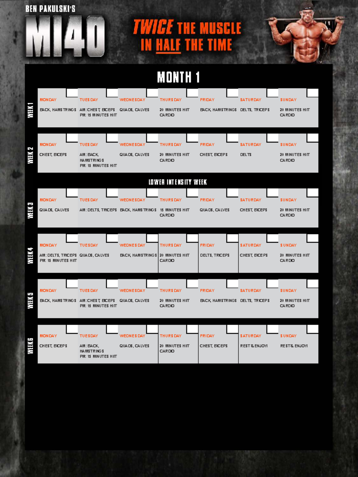MI40 Workout Calendar: Weekly HIIT & Strength Schedule - Studocu