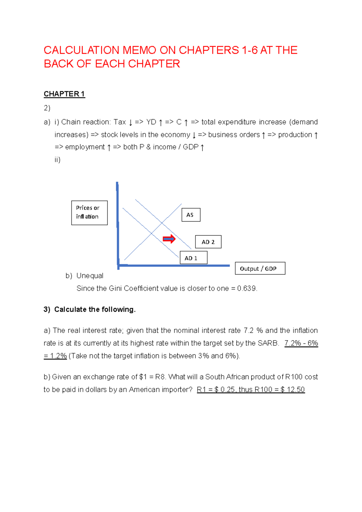 CALCULATION MEMO ON ECONOMIC CONCEPTS - CHAPTERS 1 TO 6 - Studocu