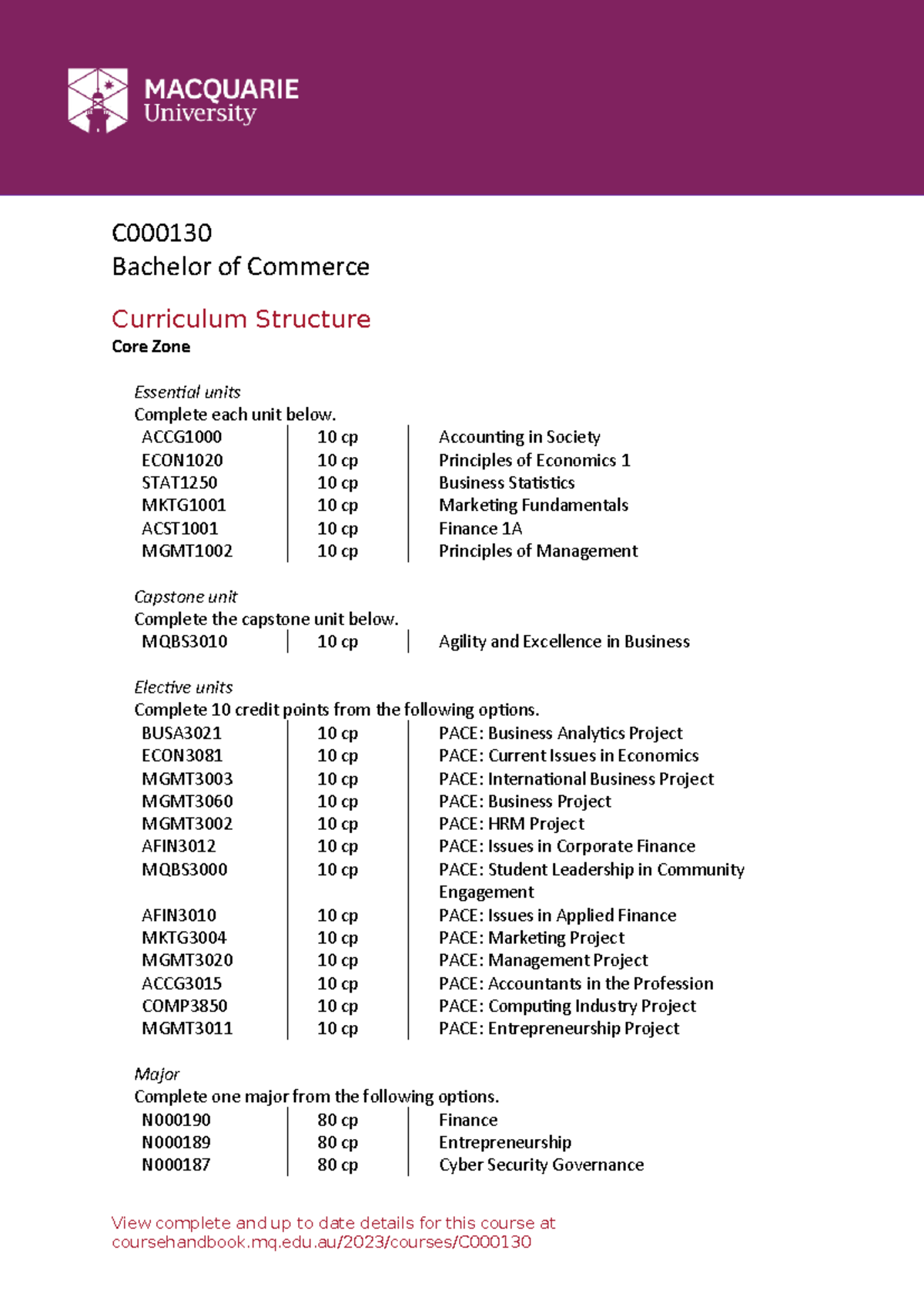 2023-C000130 - Bachelor of Commerce - Detailed Curriculum Overview ...