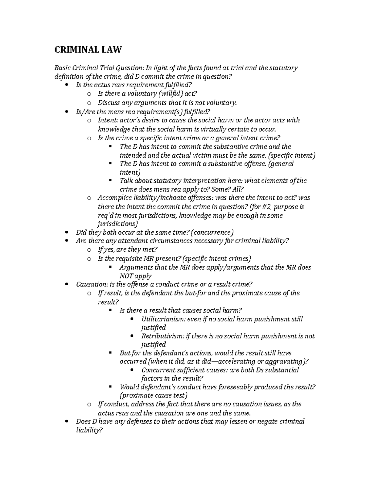 Criminal Law Outline for AKBAR CRIM Course Exam Preparation - Studocu