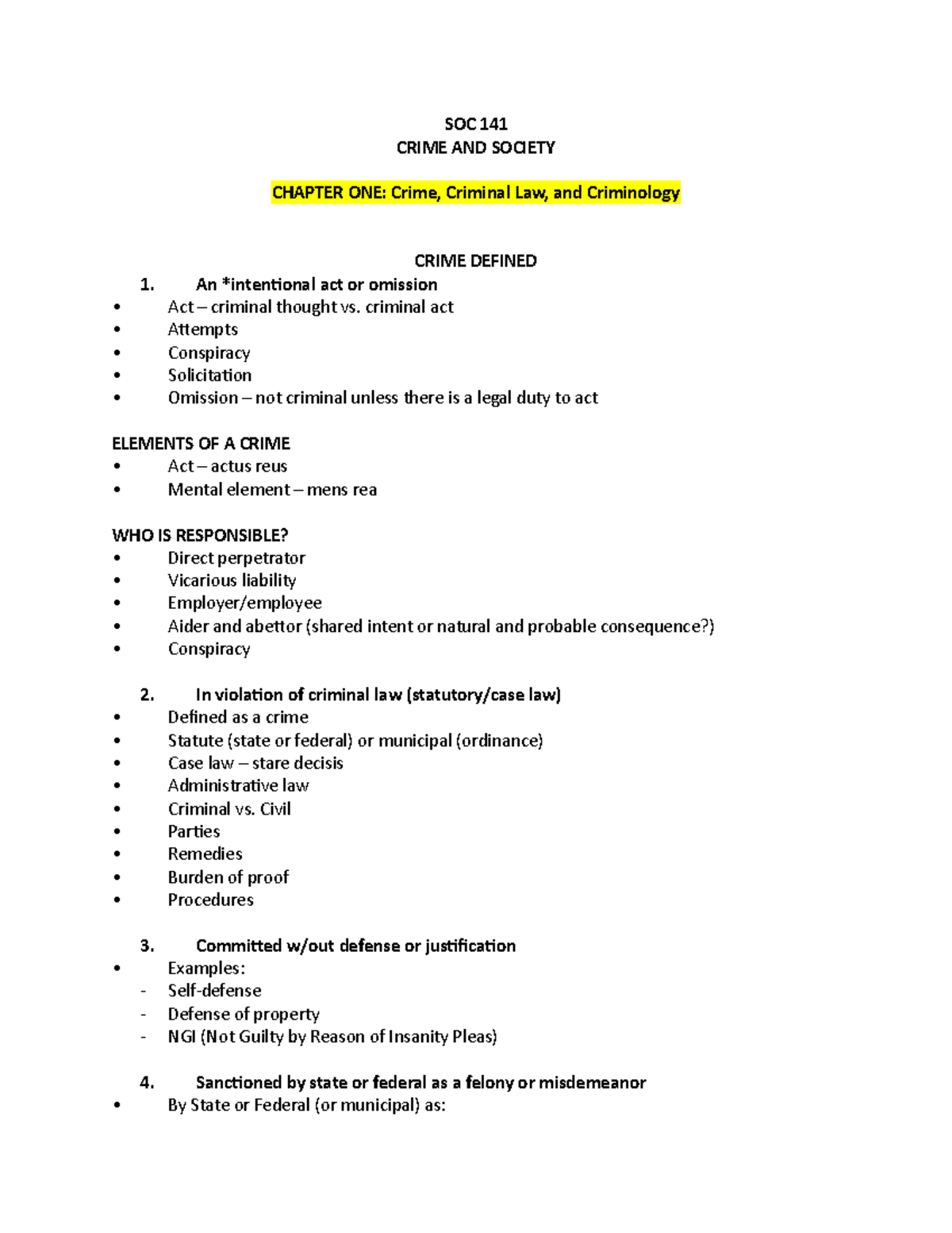 SOC 141 Study for the midterm - SOC 141 CRIME AND SOCIETY CHAPTER ONE ...