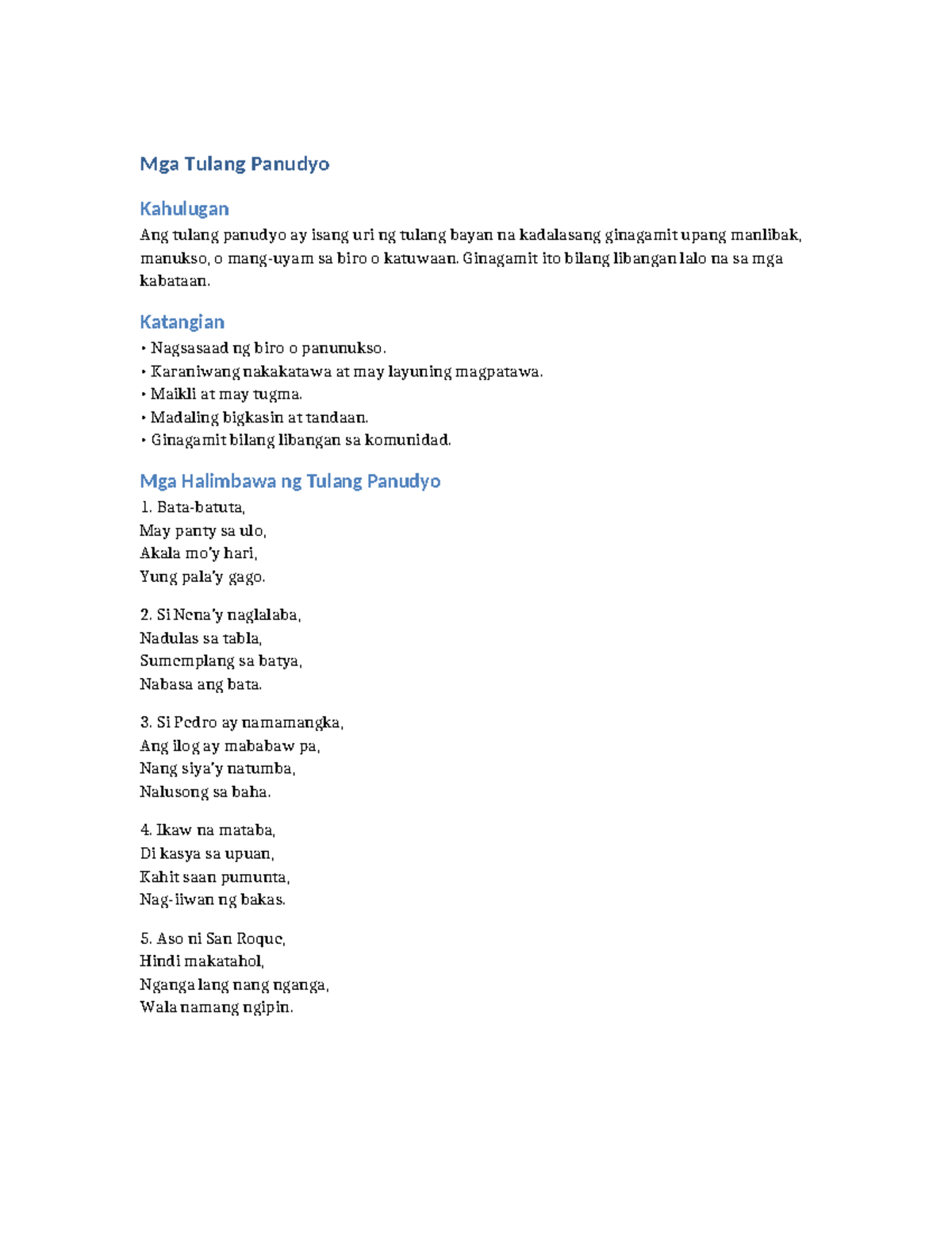 Mga Tulang Panudyo - Detailed Lesson Plan (K-12) - Studocu