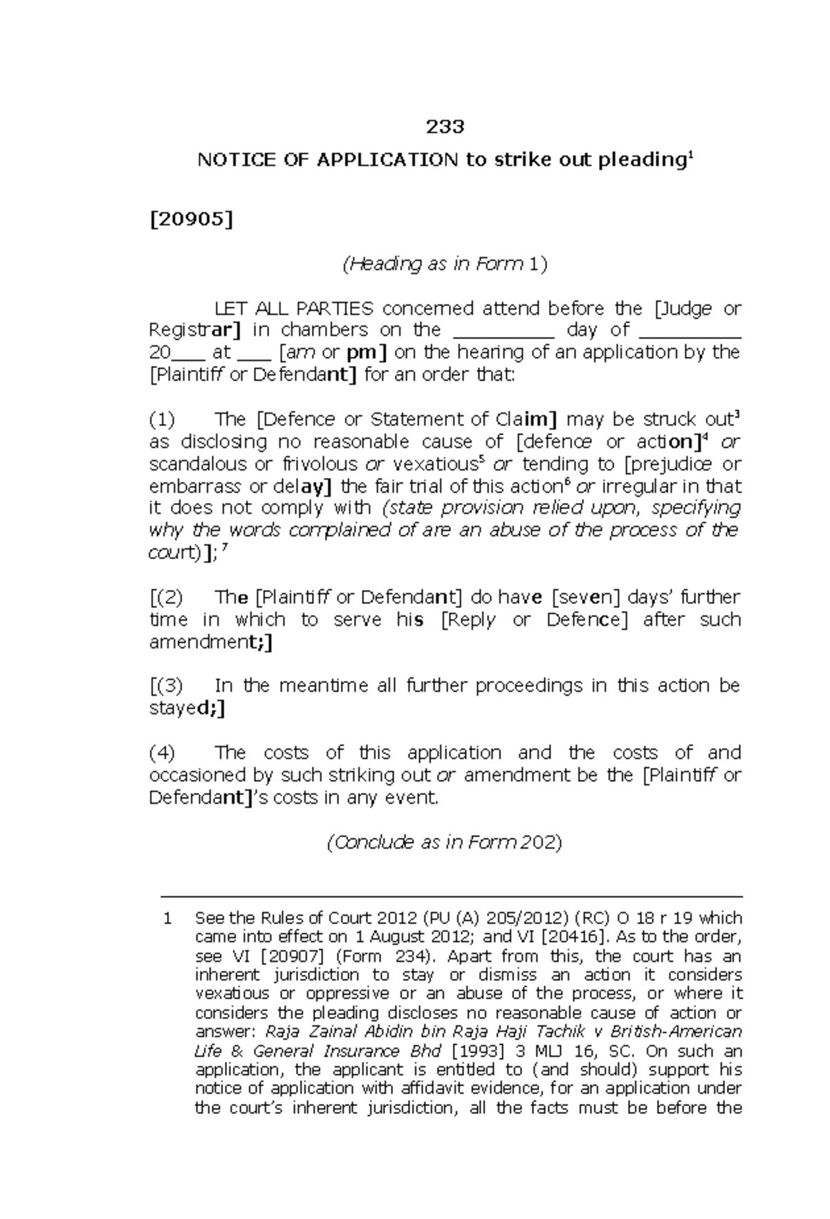 233 NOA to Strike Out Pleading - Application Notice - Studocu