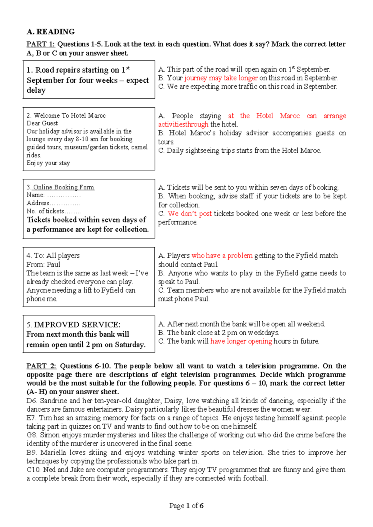 TEST 1-PET 7 - Listening and Reading Comprehension Practice Session ...