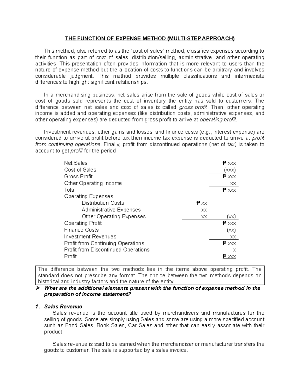 Function of Expense Method: Income Statement Approach (FIN 201) - Studocu