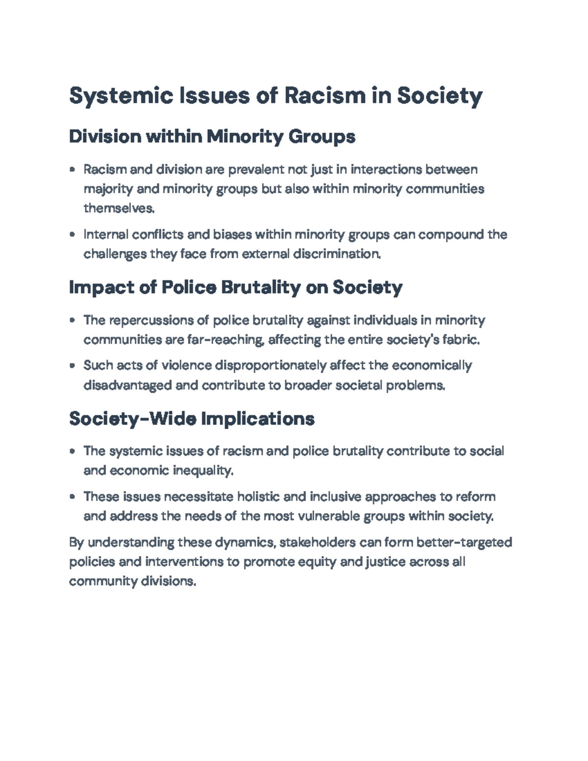 Systemic Racism & Police Brutality: Impacts on Minority Groups - Studocu