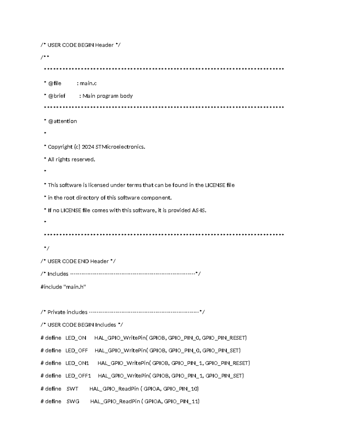 USER CODE - Main Program Body and Initialization Functions - Studocu