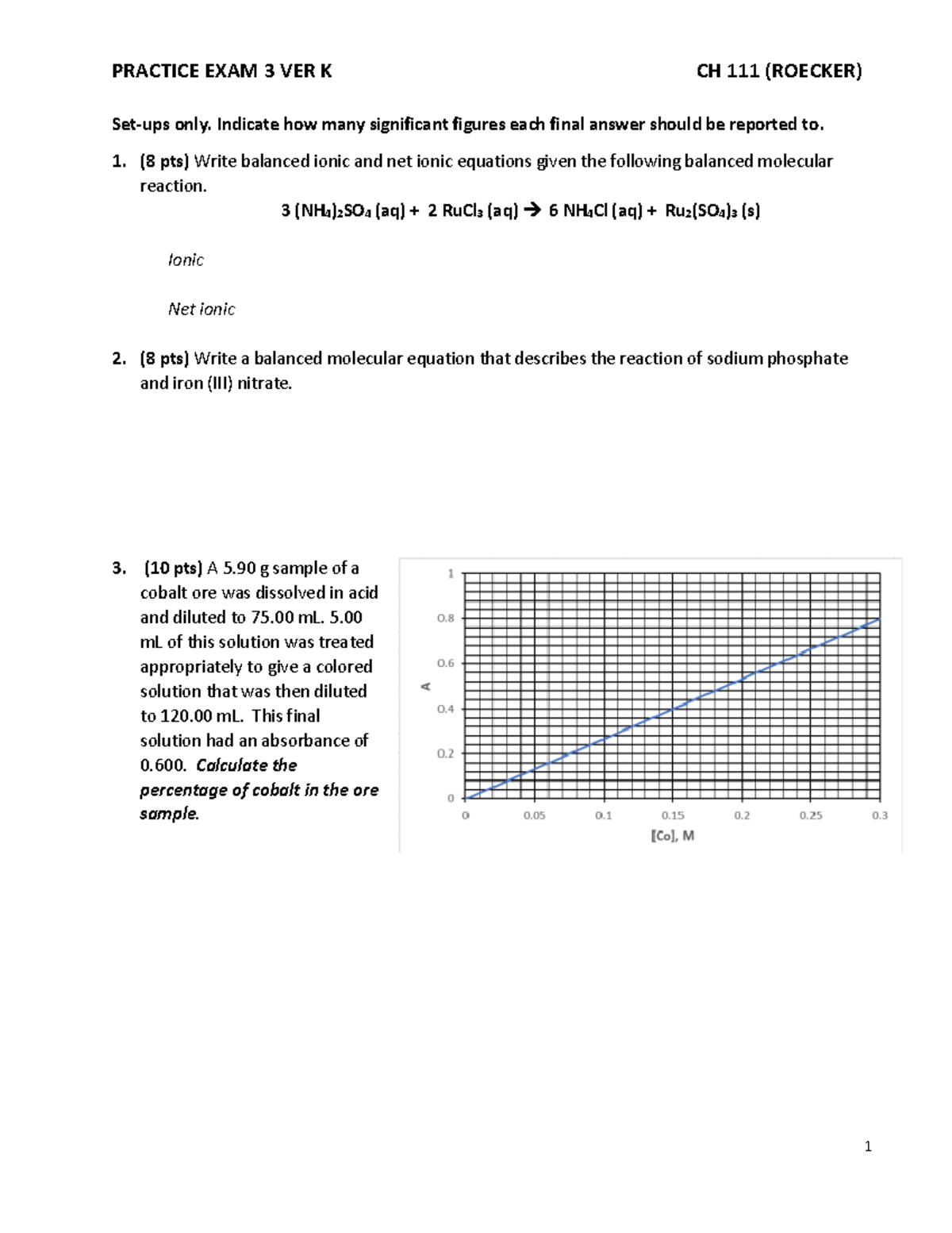 Practice Exam 3 Solutions for CH 111 (Roecker) - Studocu