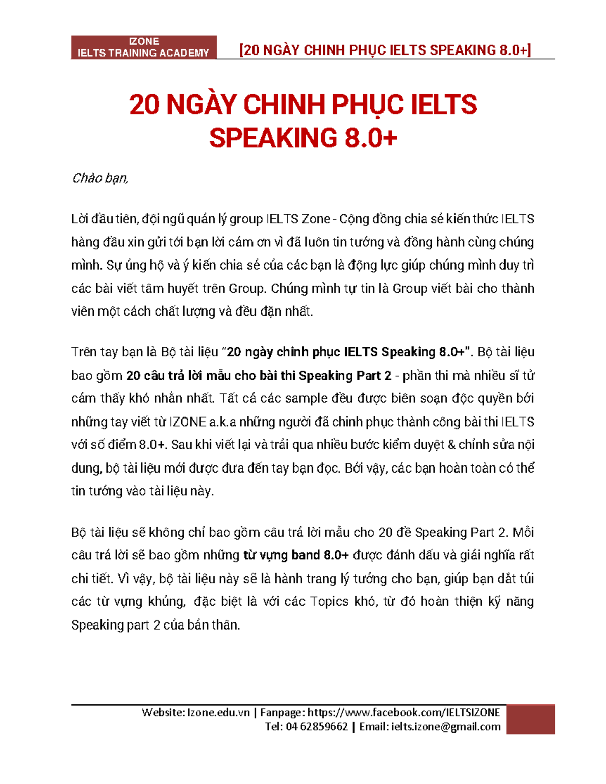 20 Ngày Chinh Phục IELTS Speaking Part 2 - Tài liệu 8.0+ - Studocu