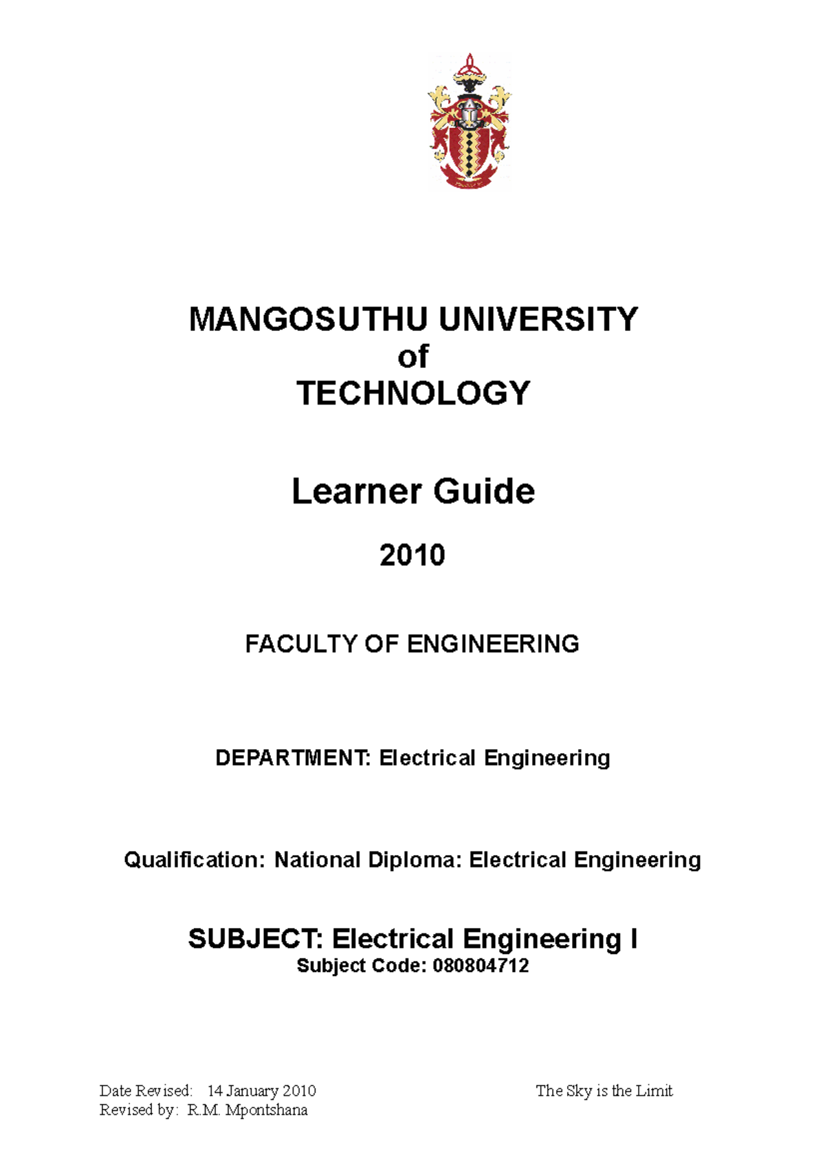 Electrical Engineering I (080804712) - Lecture Notes & Study Guide ...