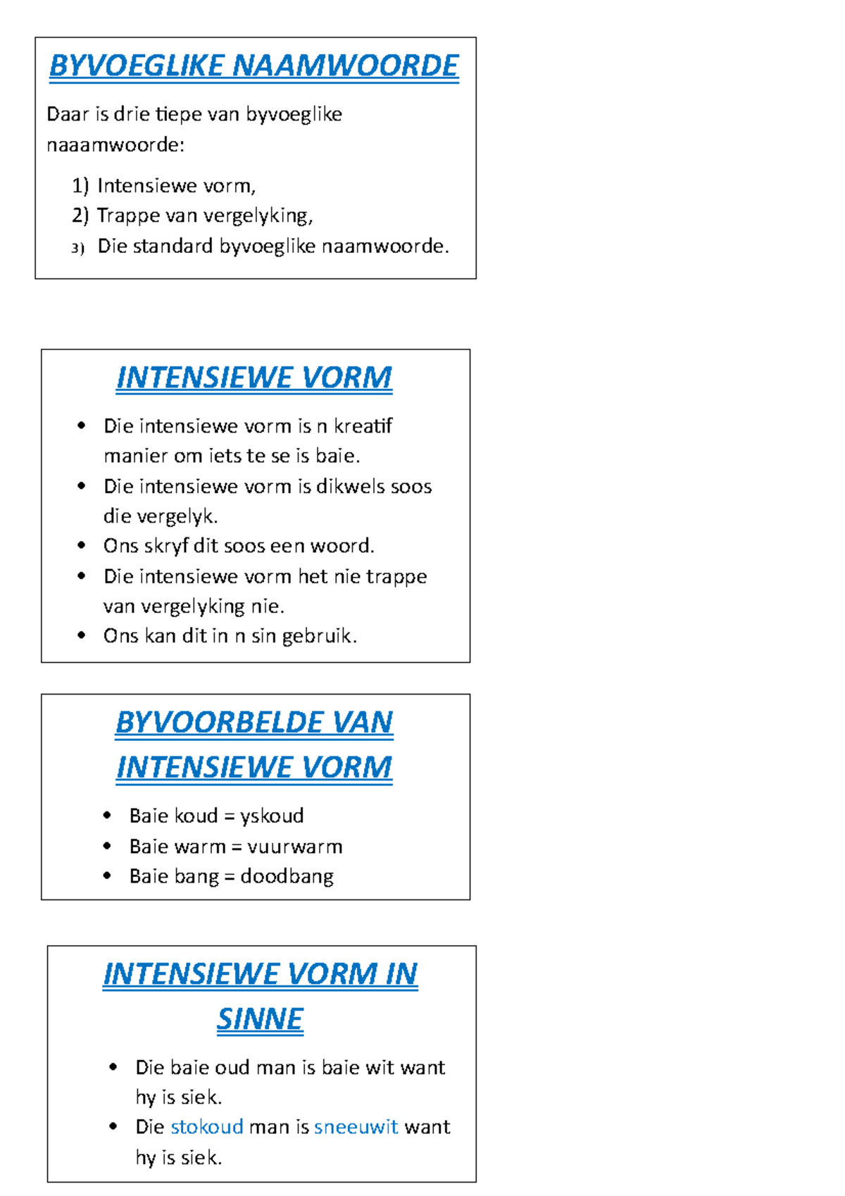 Byvoeglike Naamwoorde: Intensiewe Vorm in Afrikaans - Studocu