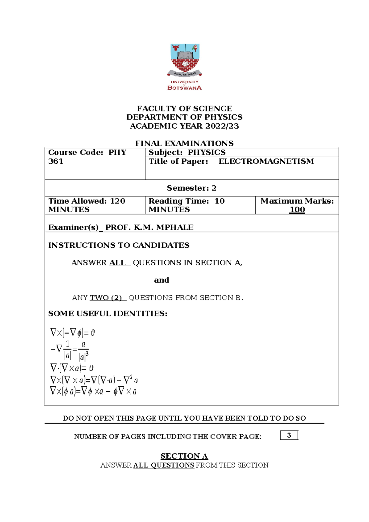 PHY 361 Final Exam 2023 - Electromagnetism Questions - Studocu