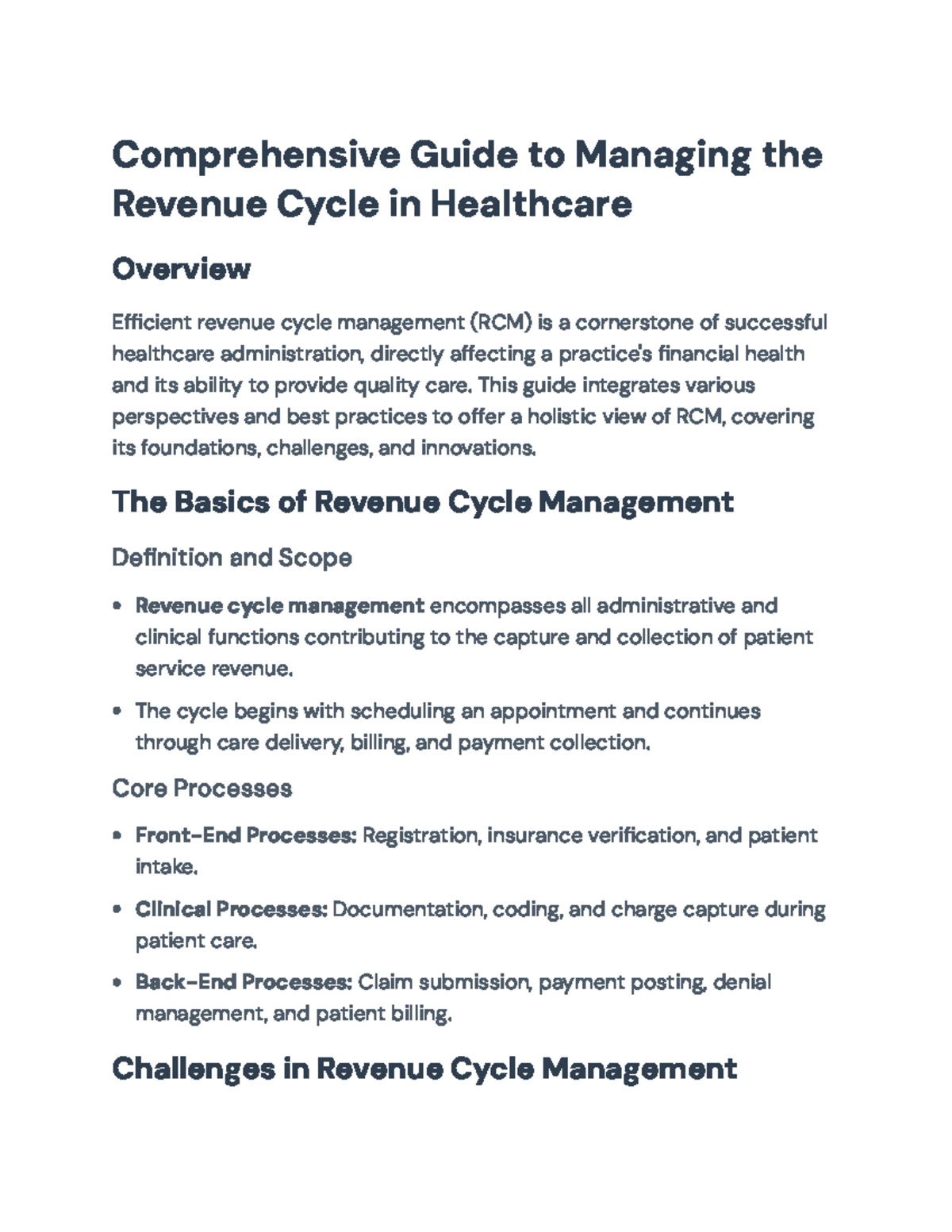 Comprehensive Guide to Revenue Cycle Management in Healthcare ...