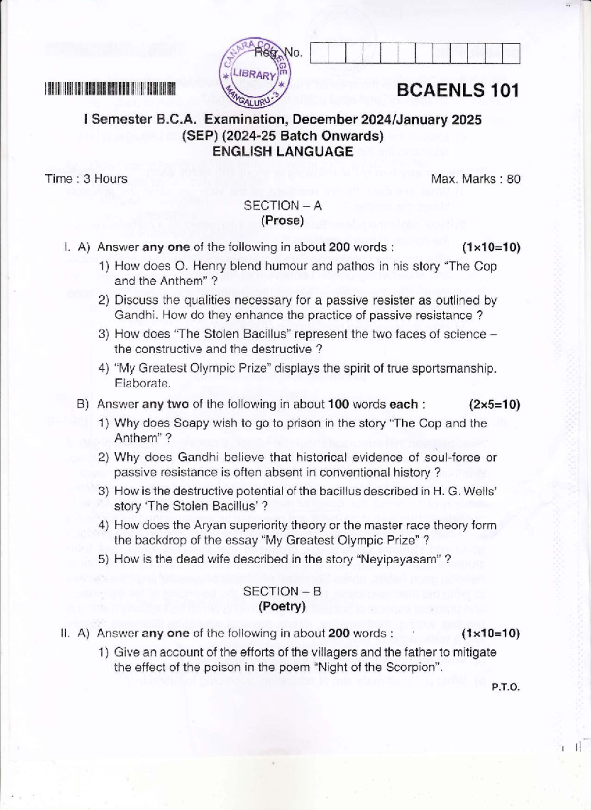 SEP BCA I Sem English Language Exam Guide - Dec 2024/Jan 2025 - Studocu