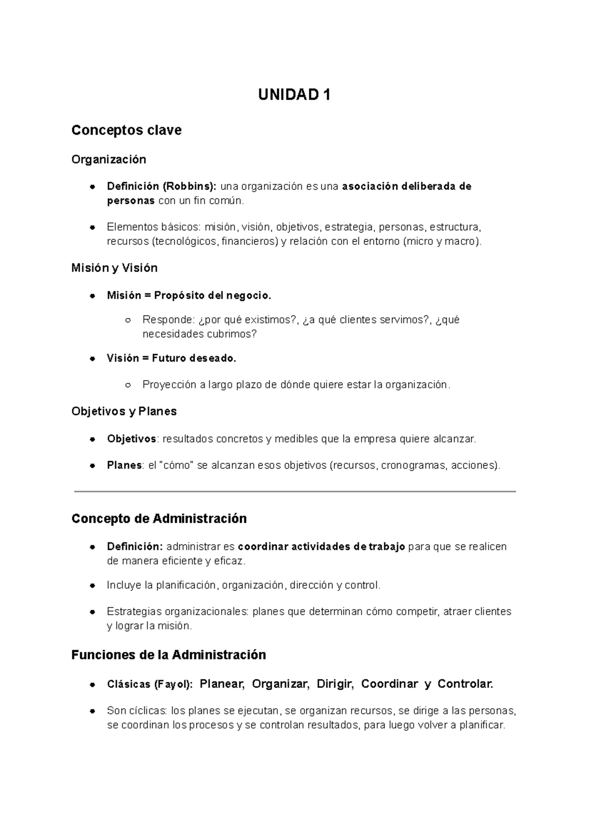 Unidad 1: Conceptos Clave de Administración - Studocu