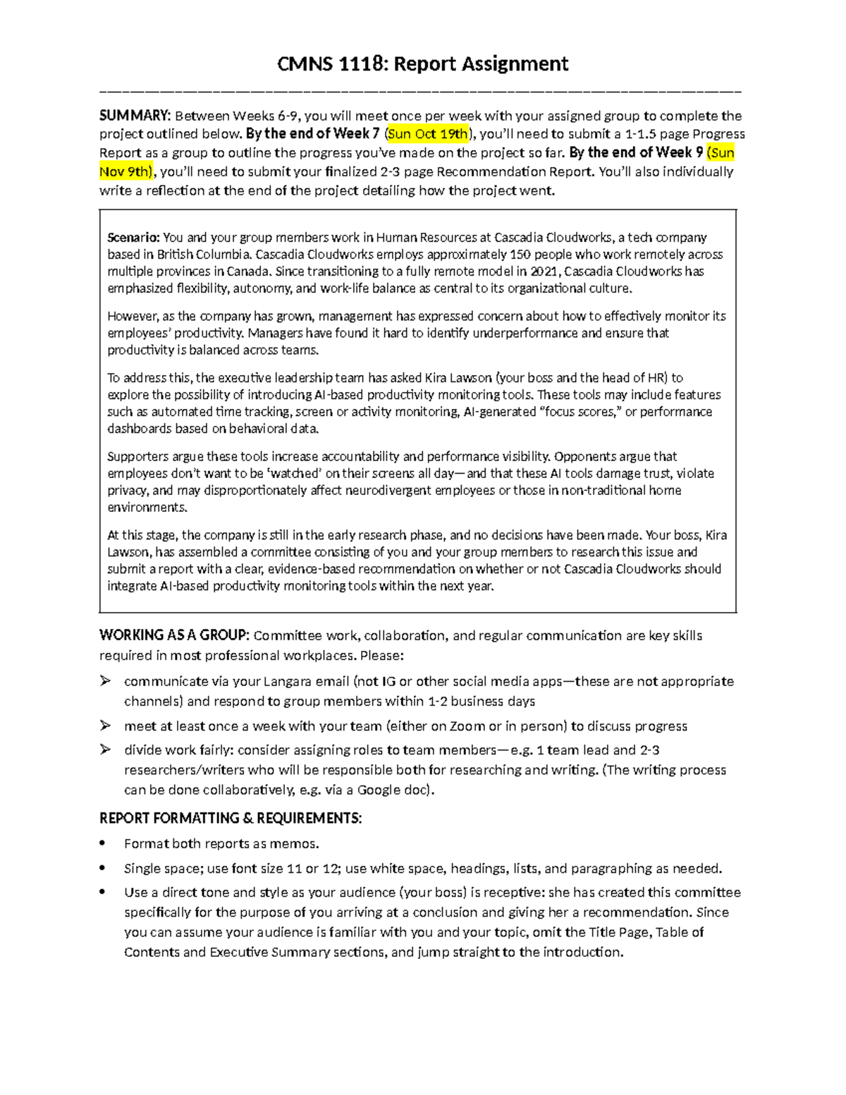 CMNS 2023 Group Project Report Guidelines and Schedule - Studocu