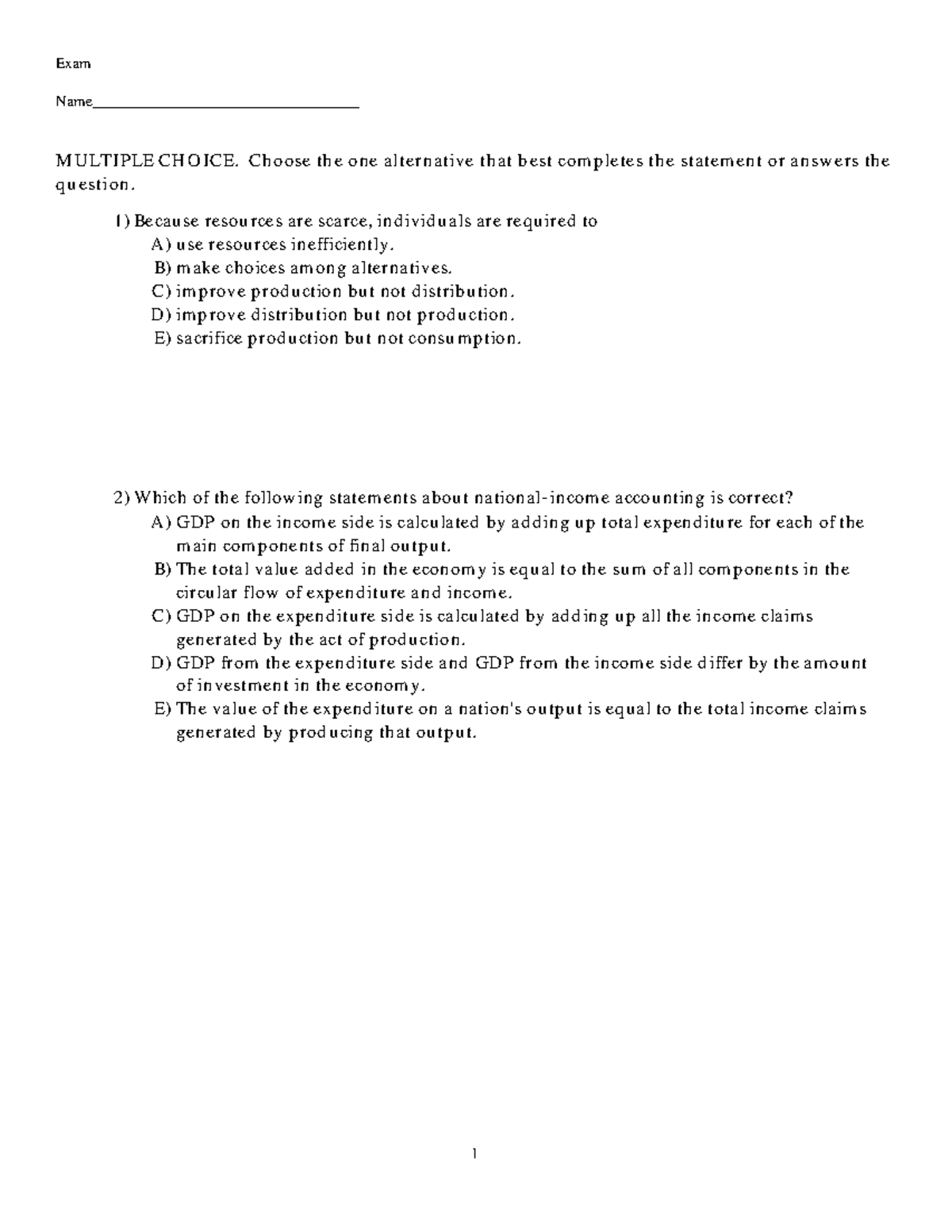 EC140 W25 Midterm 1B Answers - Multiple Choice Mock Exam - Studocu