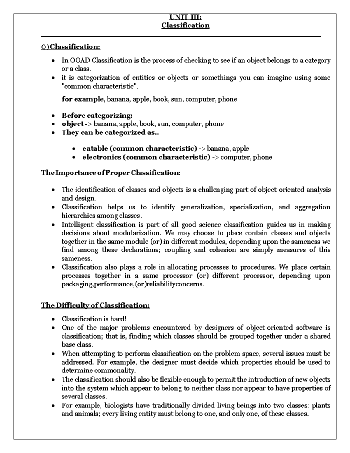 Unit 3 BCA - OOAD - Concepts and Importance of Classification in Design ...