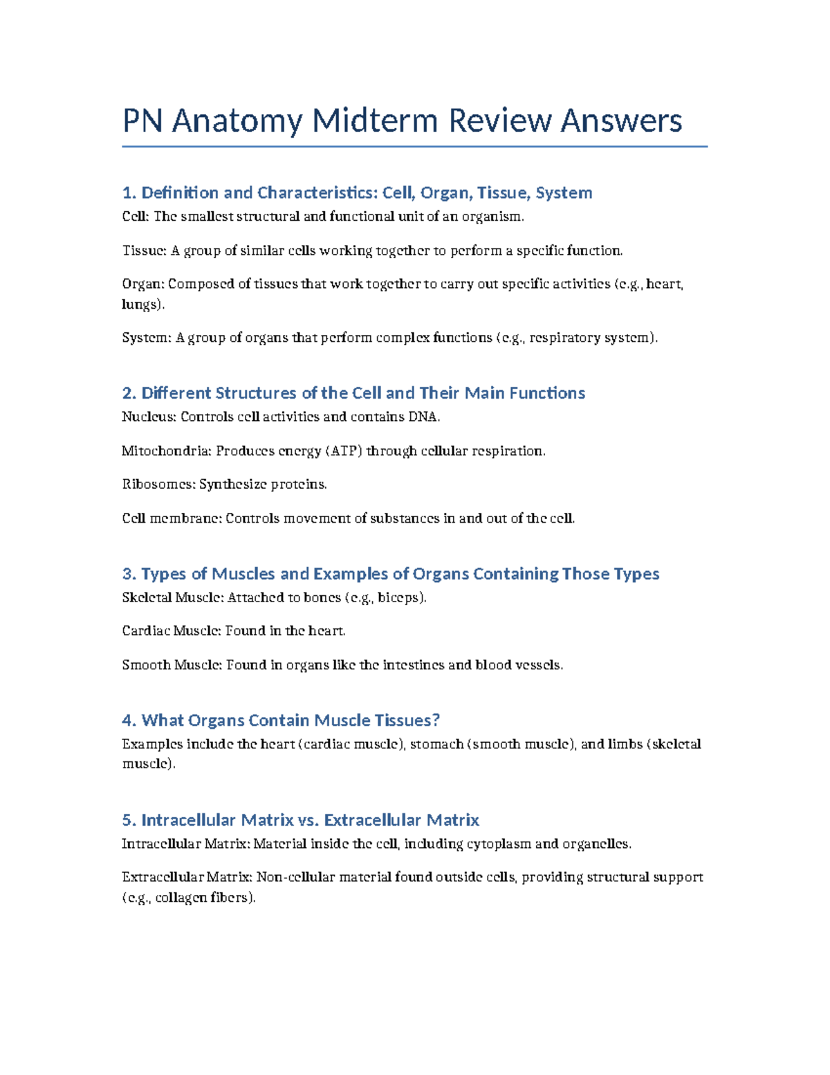 PN Anatomy Midterm Study Guide: Key Concepts & Review Answers - Studocu