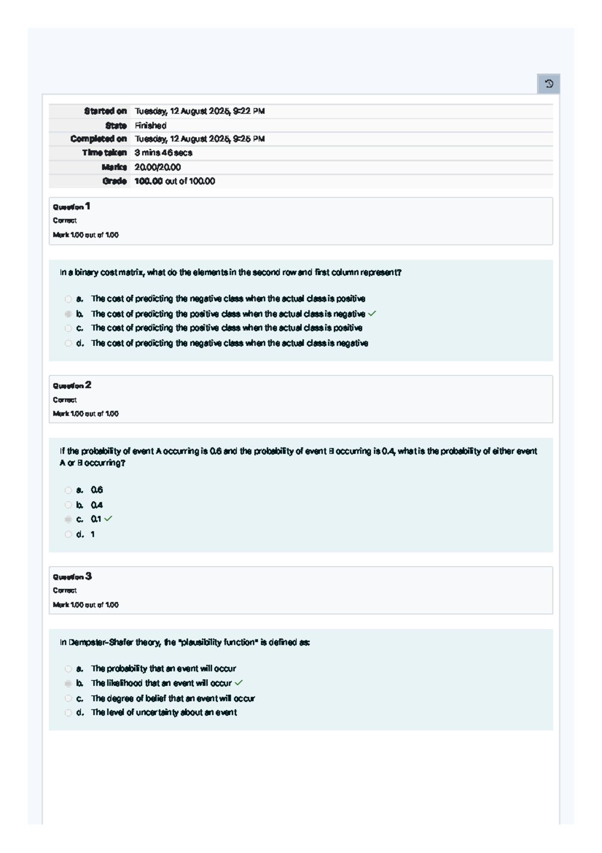 Prelim Quiz 2 Attempt Review: Probability and Cost Matrix Concepts ...