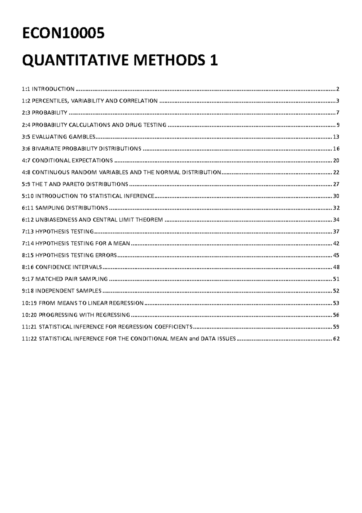 QM 1 Lecture Notes: Key Concepts in Quantitative Methods - Studocu