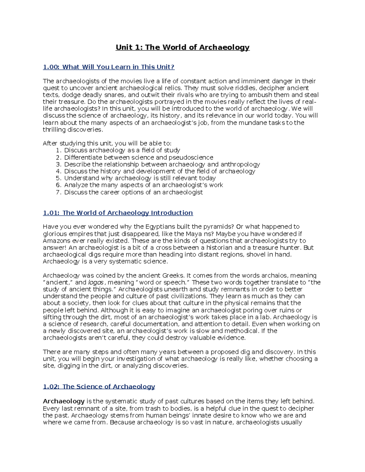 Unit 1: Intro to Archaeology - Course Notes and Key Concepts - Studocu