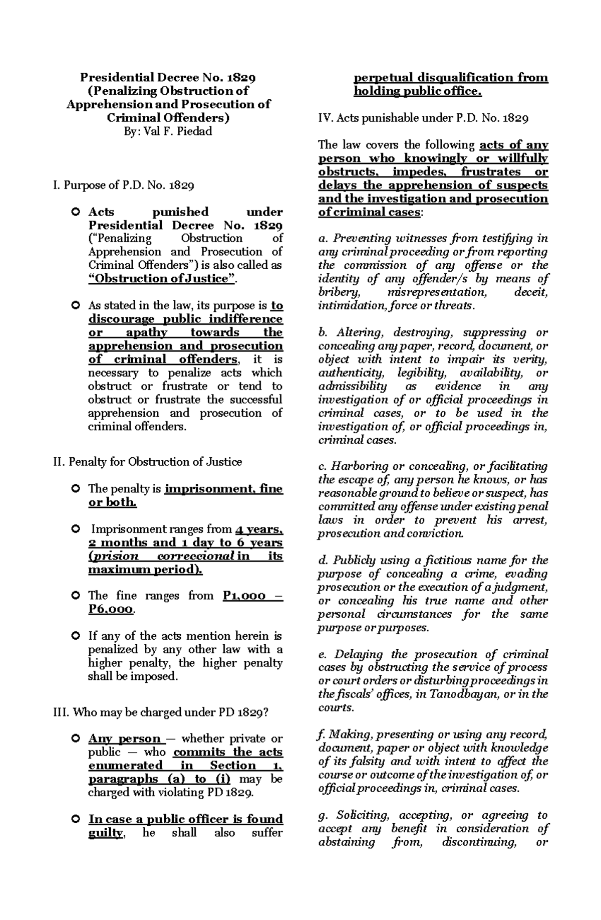 P.D. 1829 Handout: Penalizing Obstruction of Justice in Criminal Cases ...