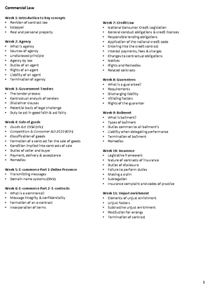 Commercial Law notes - Commercial Law Week 1 lecture Commercial Law ...