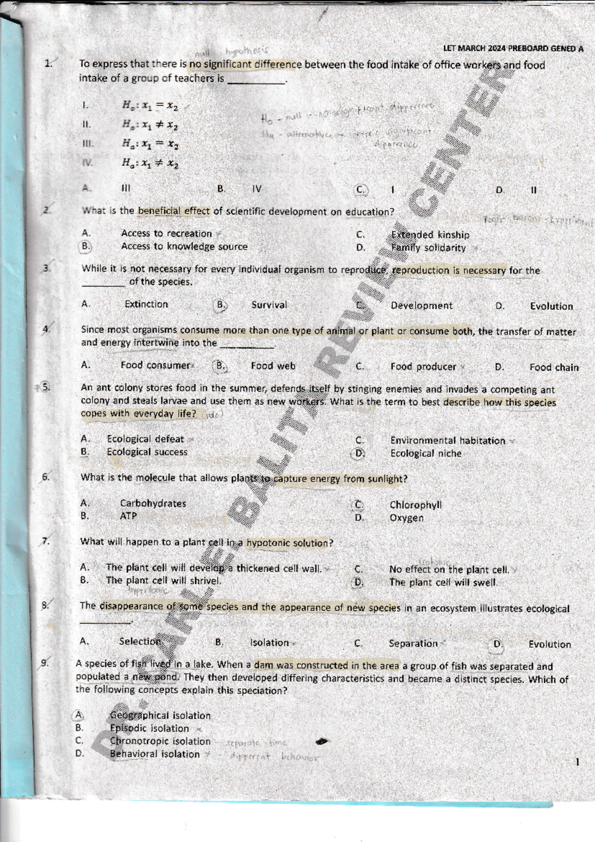 LET MARCH 2024 PREBOARD GEN ED A - Sample Questions and Answers - Studocu