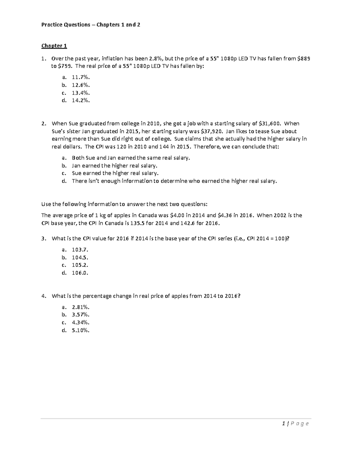 Practice Questions for Chapters 1 & 2 - ECON 101 - Studocu
