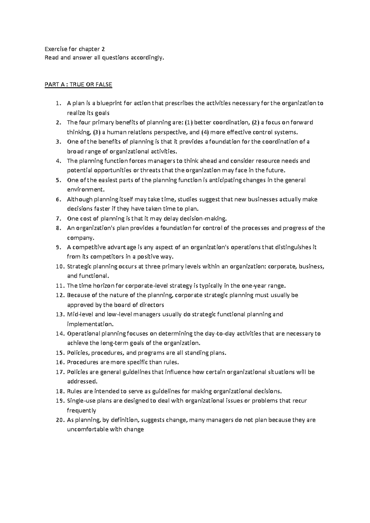 Exercise for chapter 2 - summary pyq - Exercise for chapter 2 Read and ...