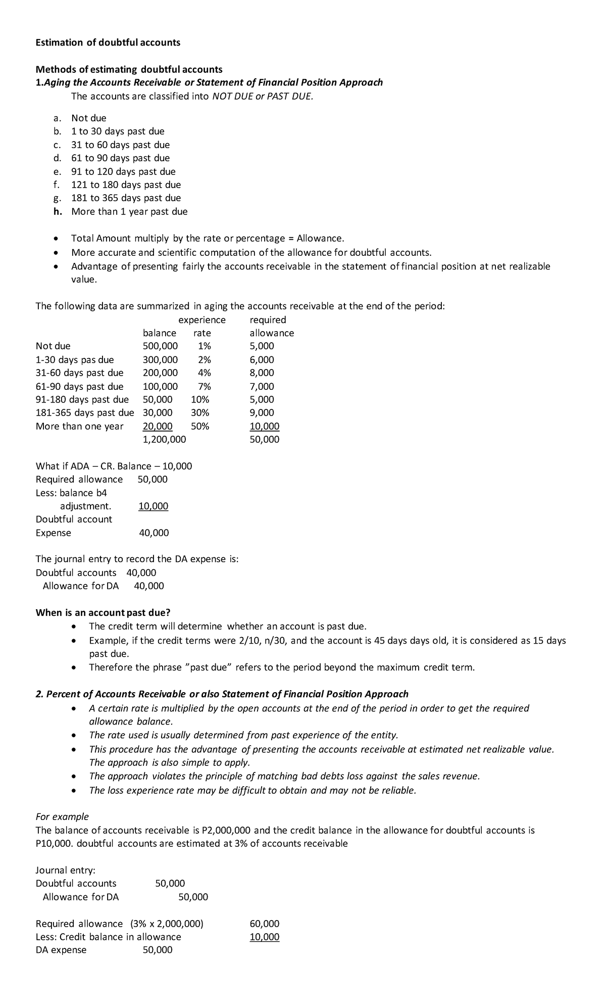 Estimation of Doubtful Accounts Methods and Approaches (ACC 201) - Studocu