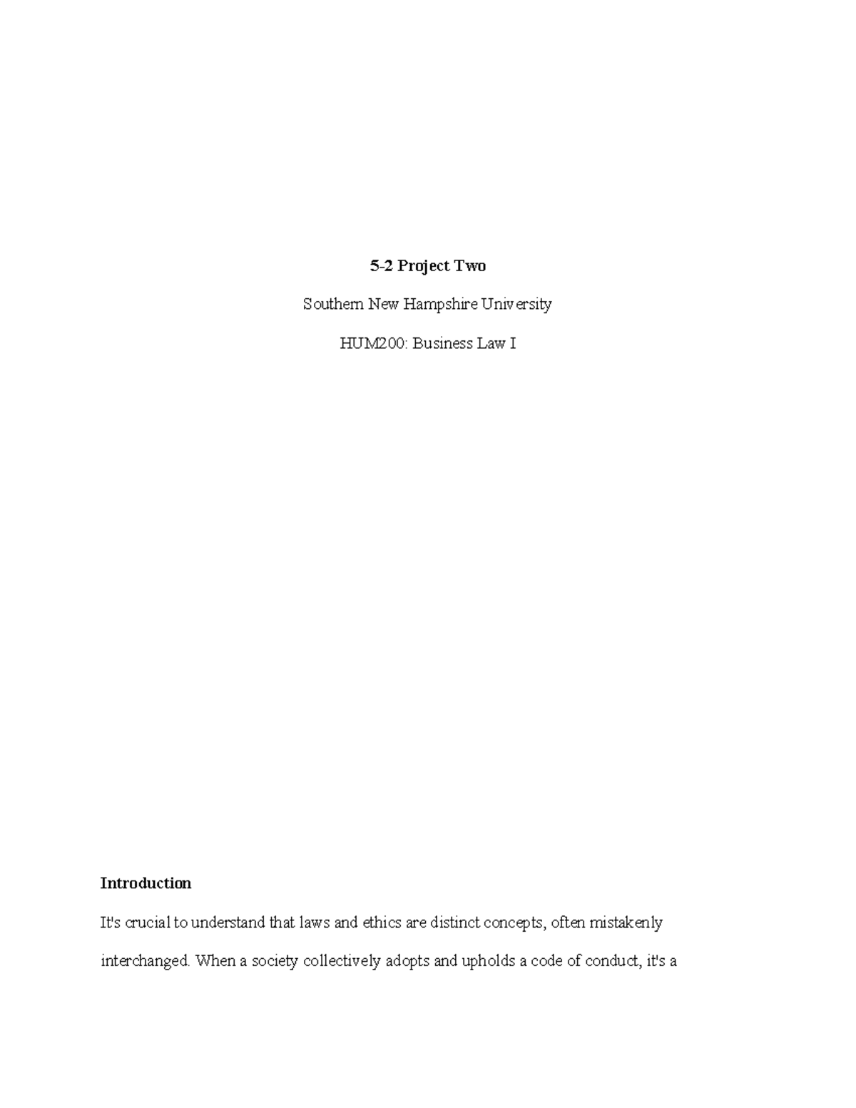HUM200: Business Law I - Project Two Analysis on Ethics and CSR - Studocu