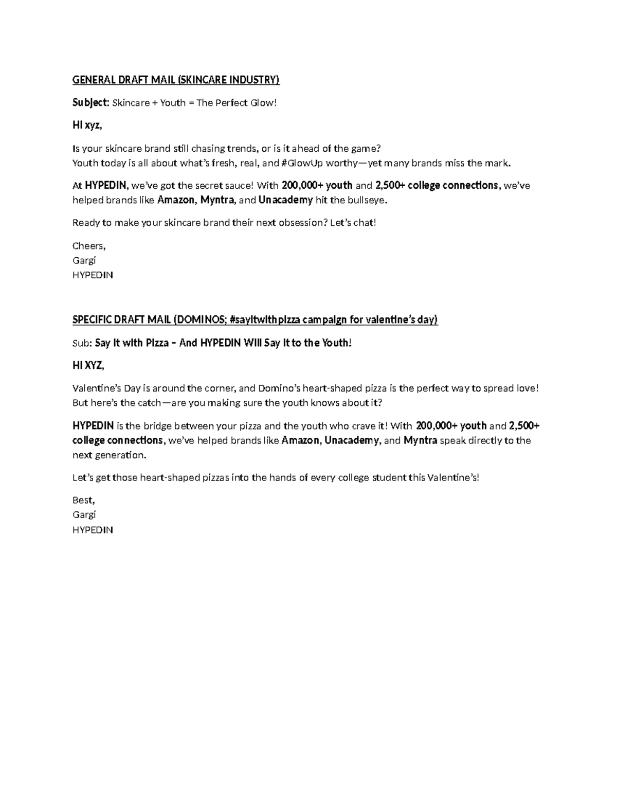 Mail draft(general and specific) - GENERAL DRAFT MAIL (SKINCARE ...