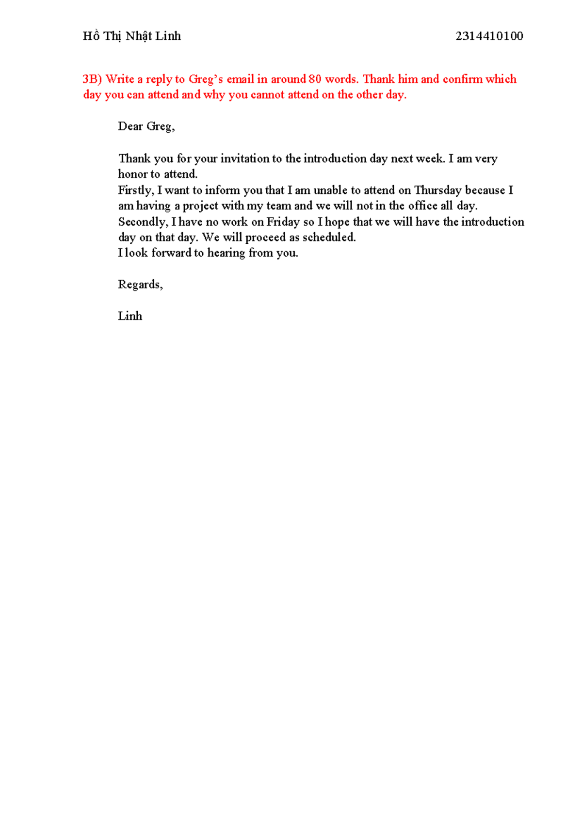 Reply Email Confirmation for Introduction Day - 2314410100 - Studocu