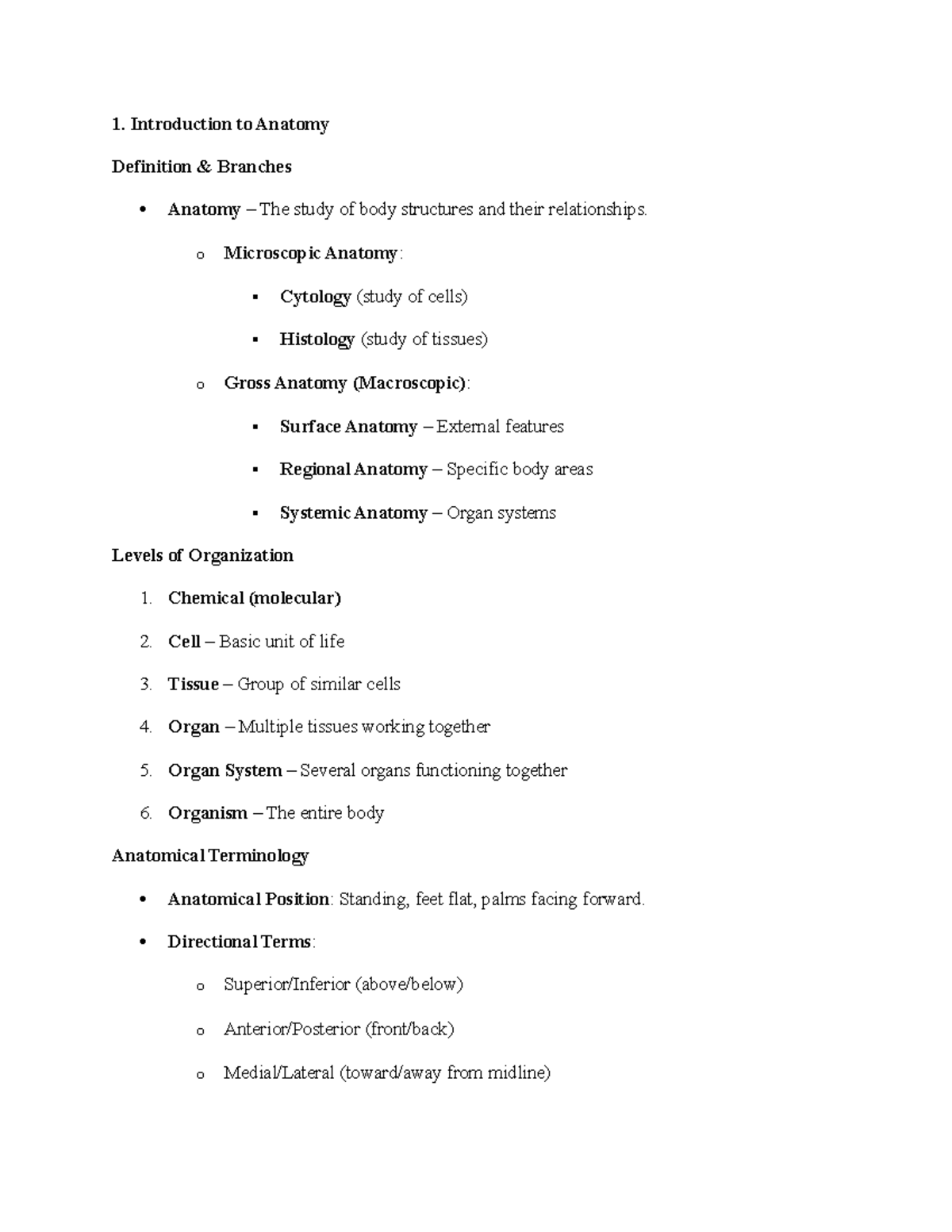 Anatomy 101: Week 1 Study Guide & Quiz Overview - Studocu