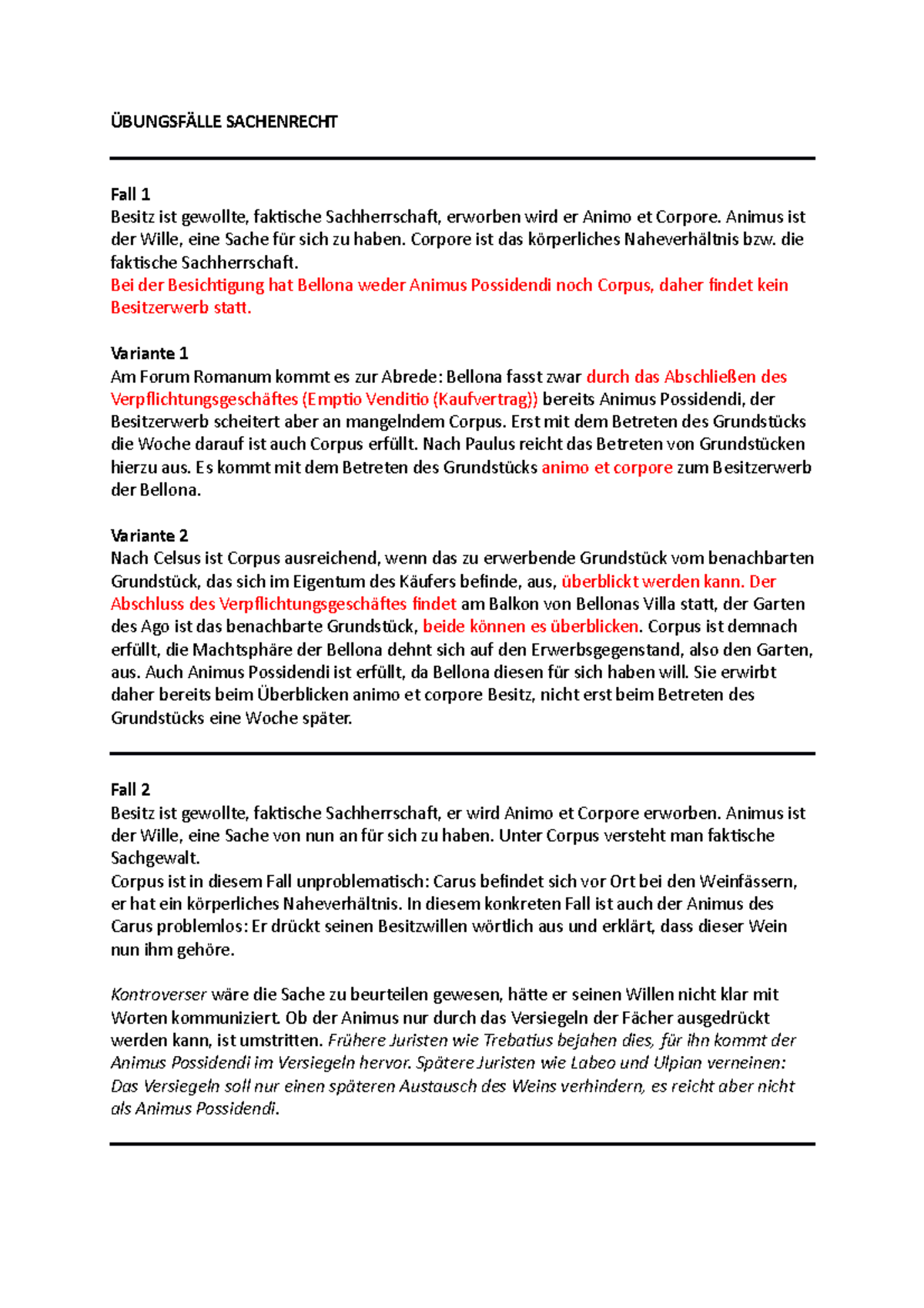 Übungsfälle im Sachenrecht: Lösungen und Erklärungen - Document Preview