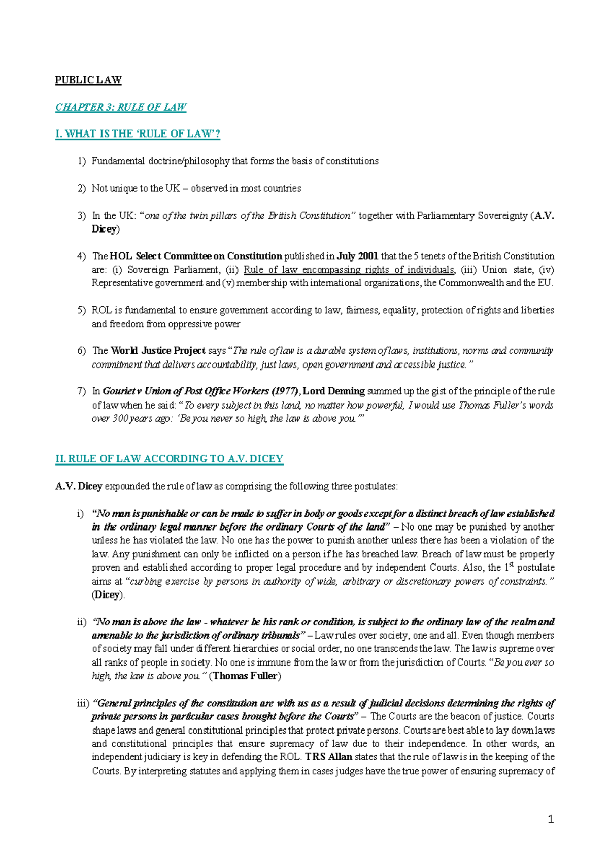 PUBLIC LAW CHAPTER 3: LECTURE NOTES ON THE RULE OF LAW - Studocu