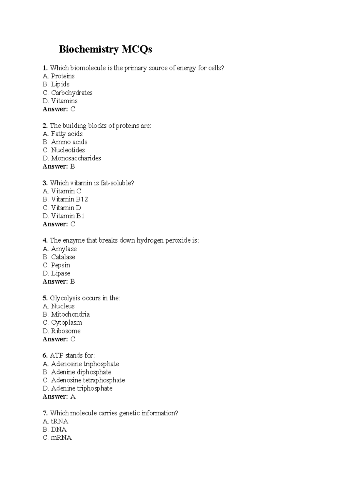 Biochemistry MCQs: Key Concepts and Explanations for Exam Prep - Studocu