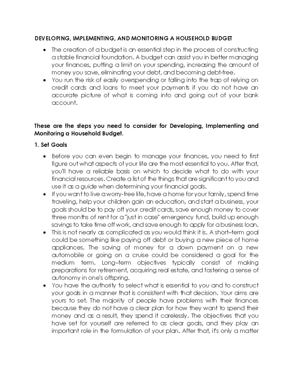 Developing, Implementing & Monitoring a Household Budget Strategy - Studocu
