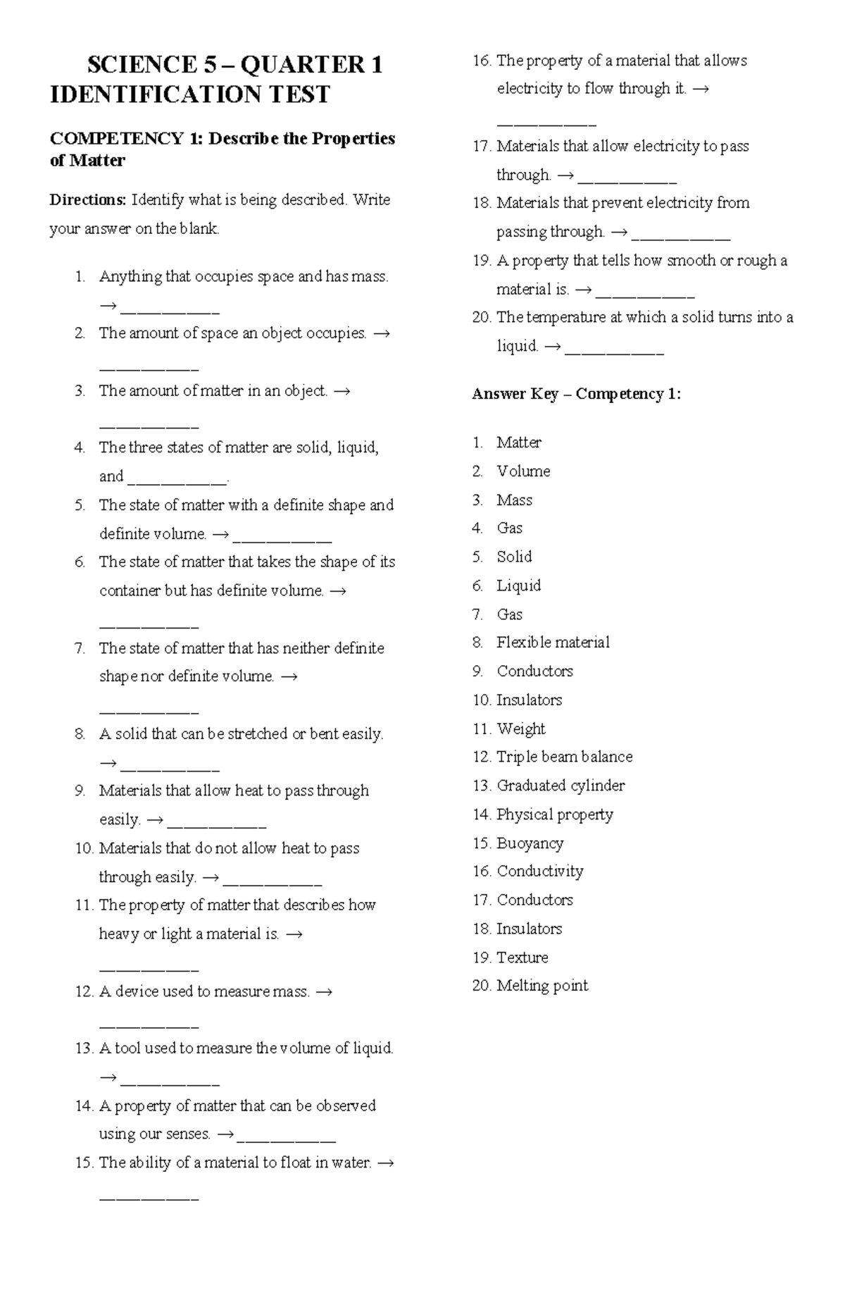 SCIENCE 5 QUARTER 1-4 IDENTIFICATION TEST REVIEWER - Studocu