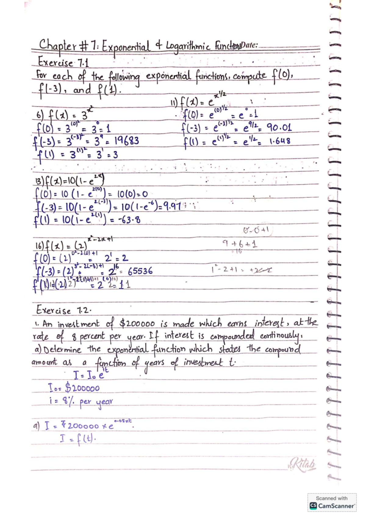 Chapter 7: Exponential Functions & Logarithmic Applications - Exercises ...