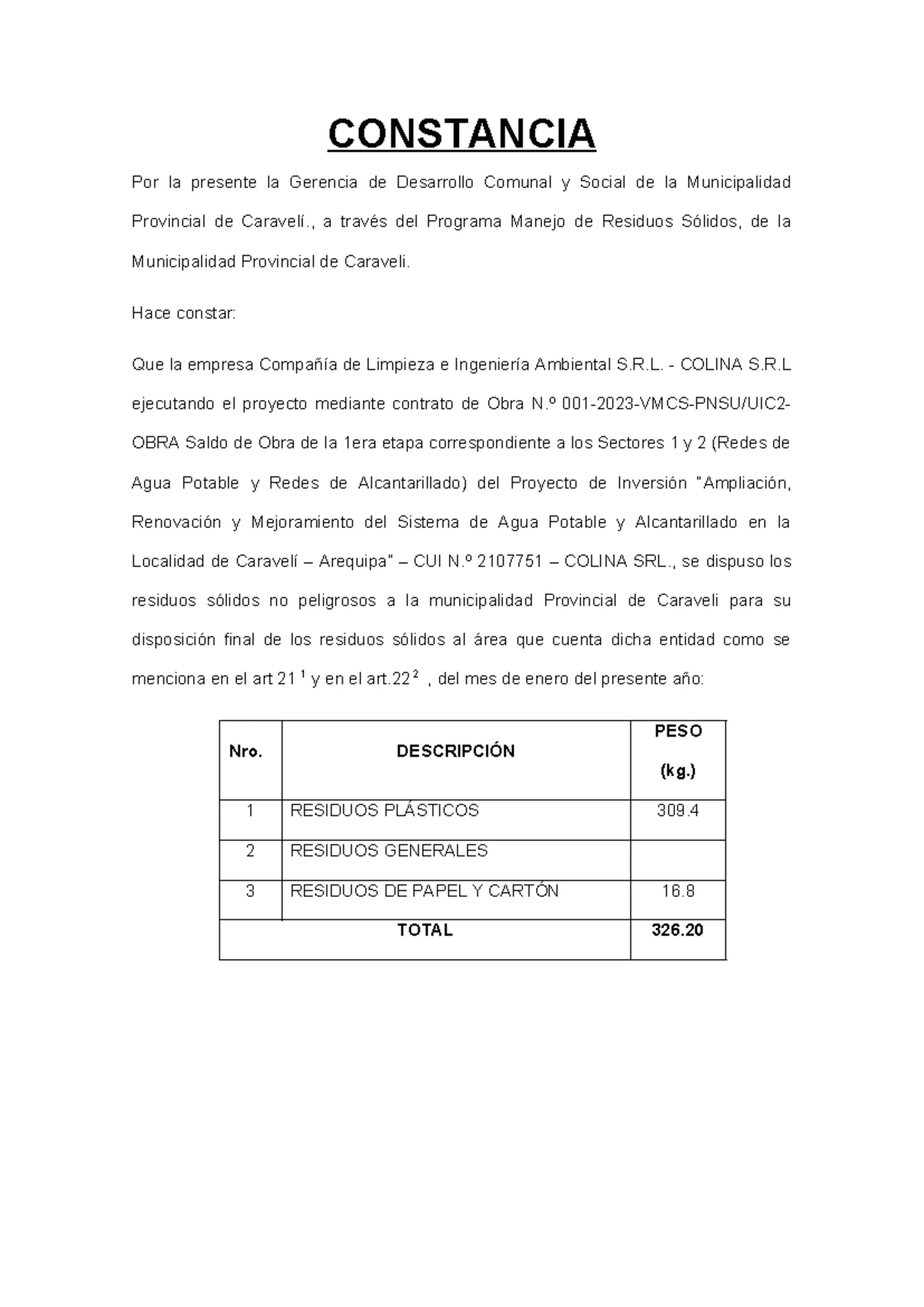 ACTA DE CIERRE DEL USO TEMPORAL DE TERRENO DME - PROYECTO VIAL - Studocu