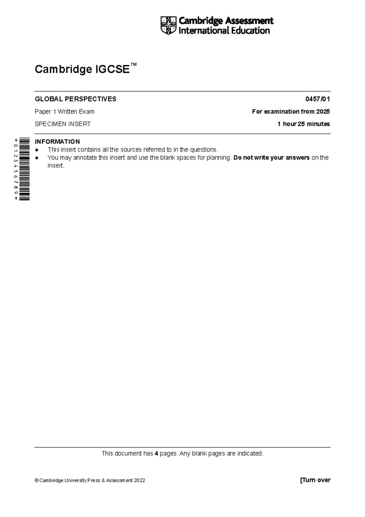 G7-0457-GP Specimen Insert for Paper 1 Exam 2025 - Studocu