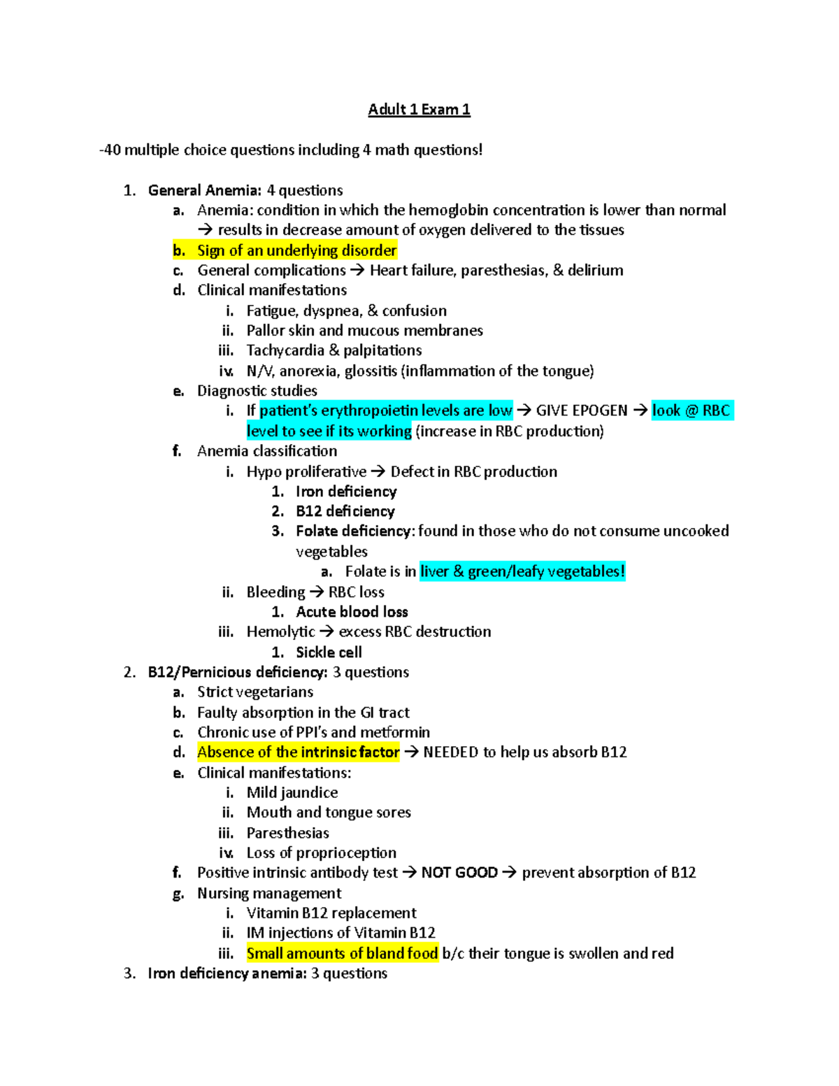 Med Surg 1 Exam 1 Comprehensive Review Notes - Studocu