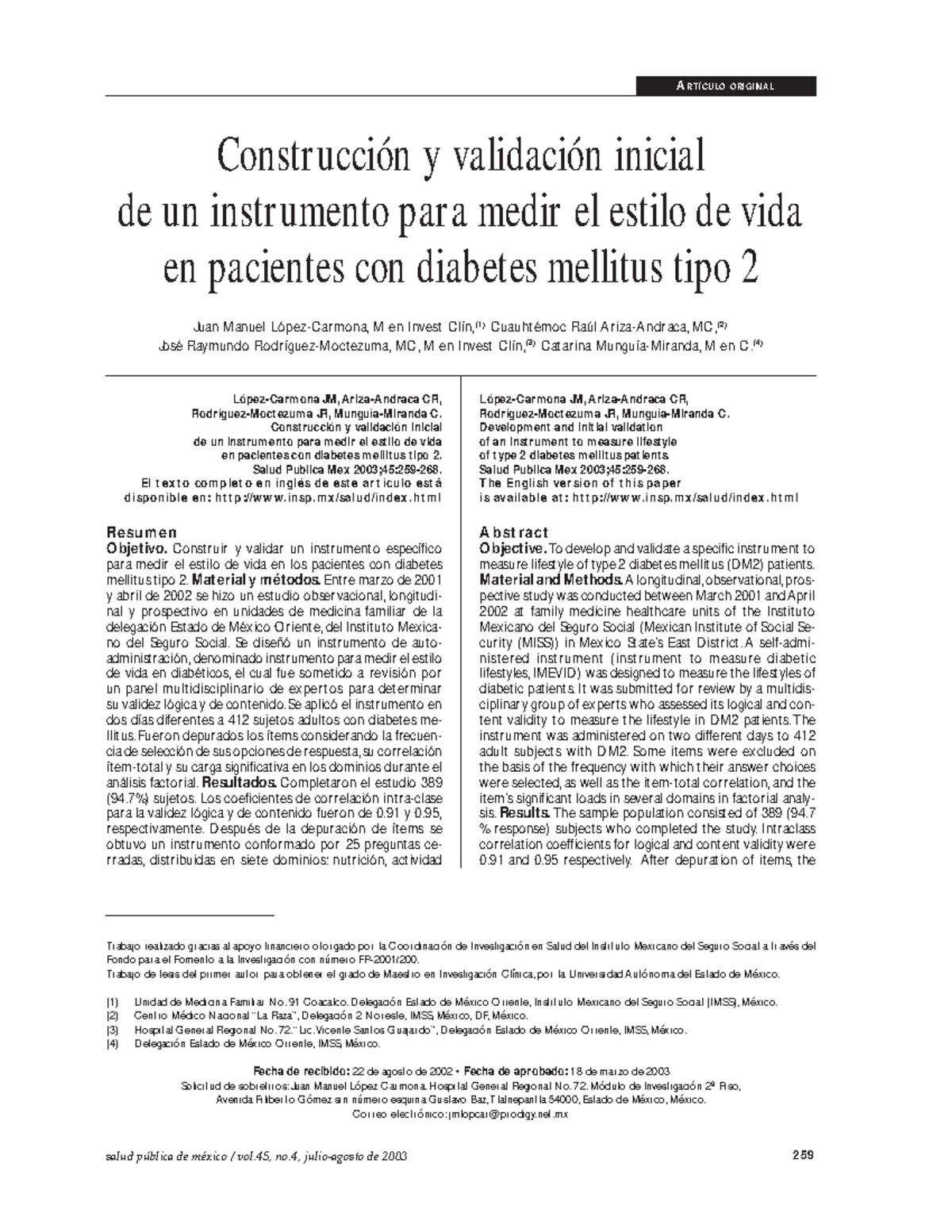 Cuestionario IMEVID: Validación del Estilo de Vida en Diabetes Tipo 2 ...
