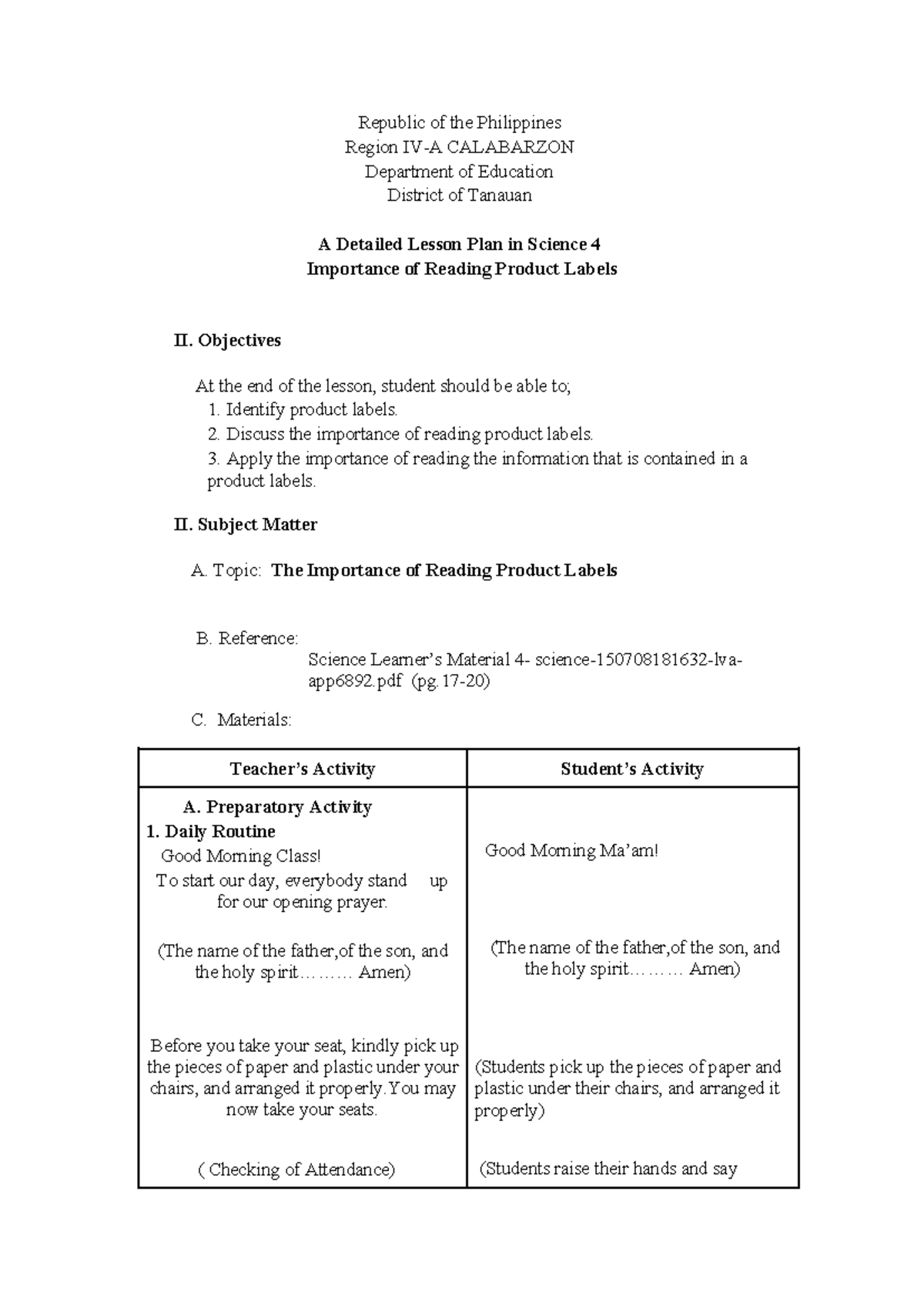 BEED 2A - Detailed Lesson Plan on Importance of Reading Product Labels ...