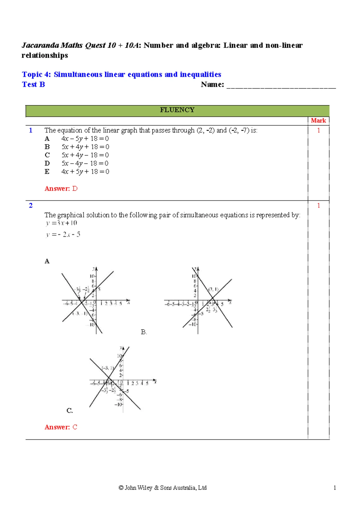 Topic 4B Simultaneous Linear Equations - Jacaranda Maths Quest 10 + 10A ...