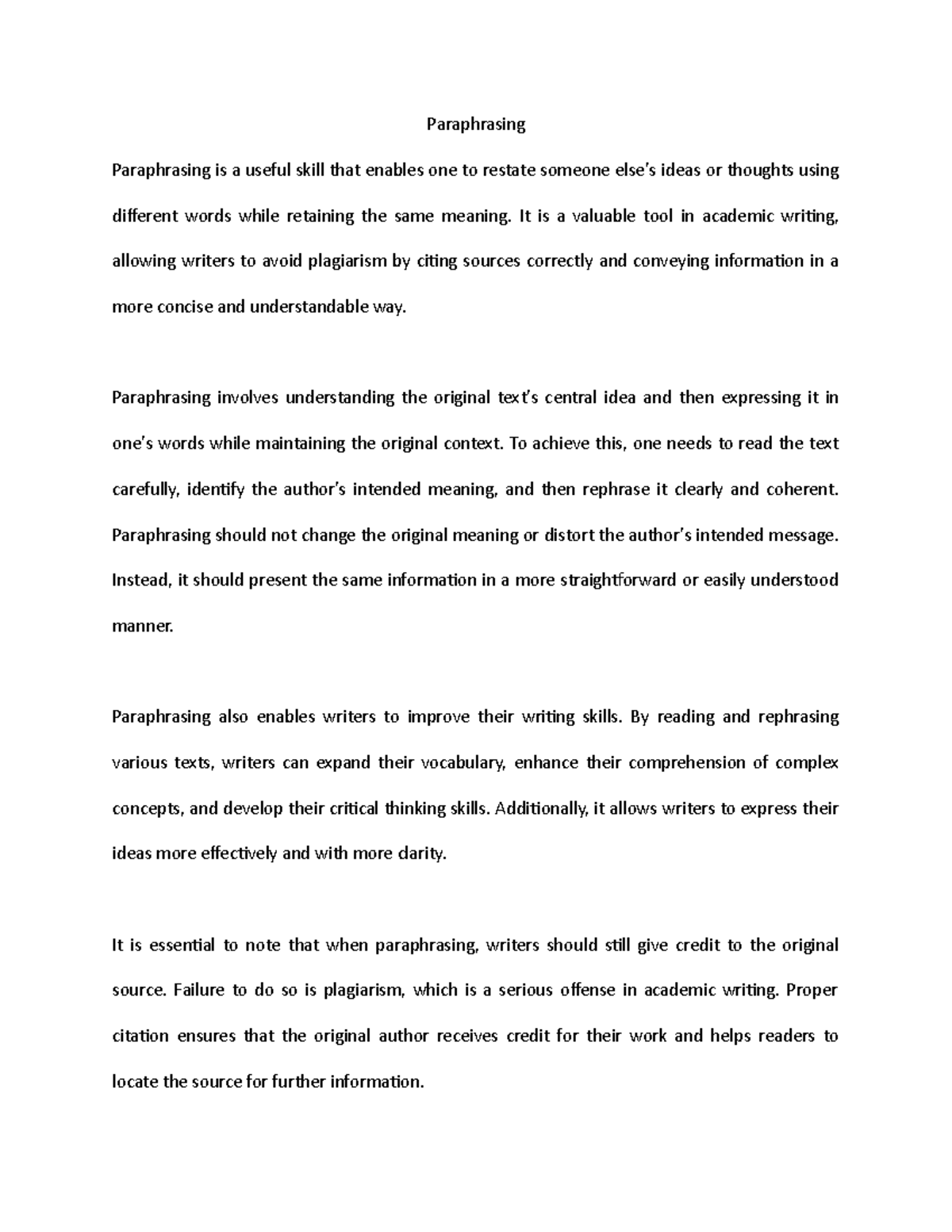 Paraphrasing Skills for Academic Writing: Essential Techniques - Studocu